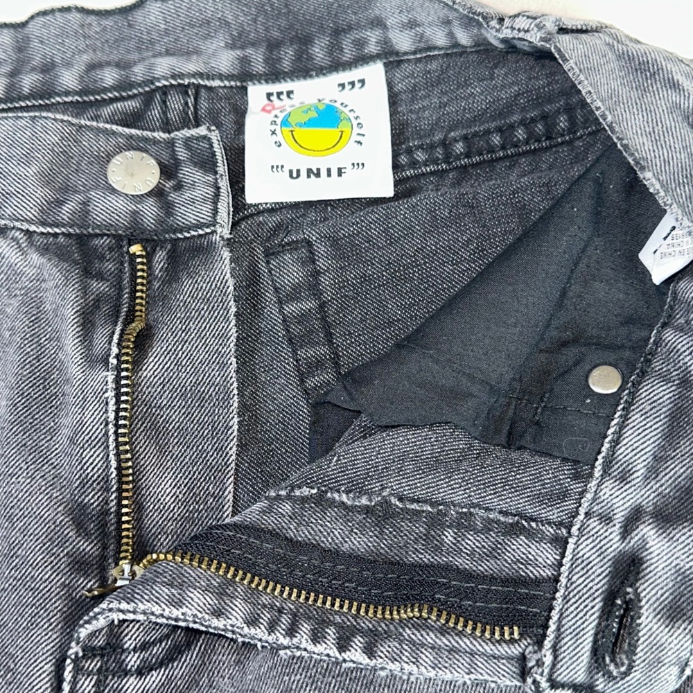 UNIF Washed Black High Waisted Raw Hem Straight Leg Jeans Size 27 100% Cotton - Picture 5 of 13